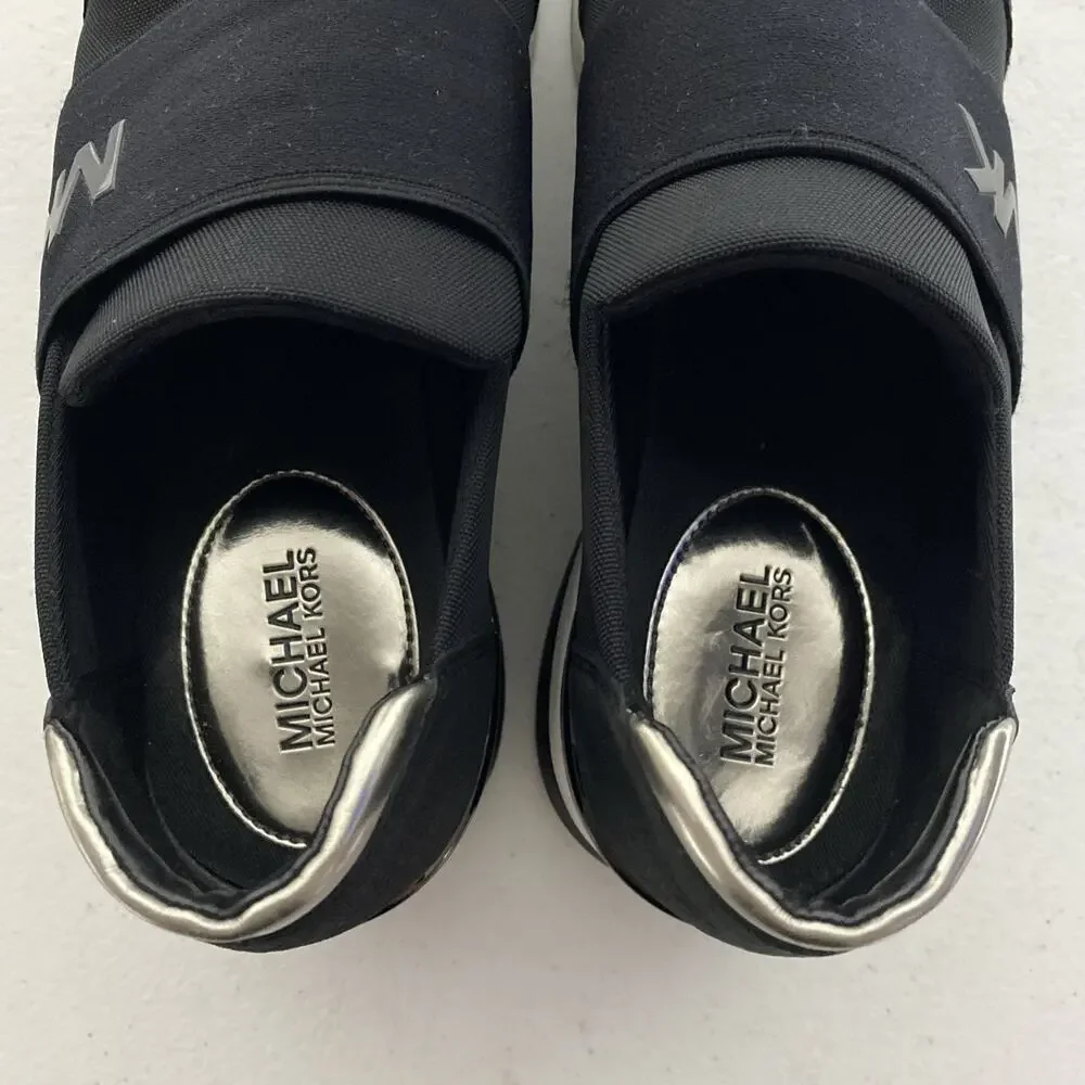 MICHAEL KORS MK WOMEN'S BLACK SLIP ON TRAINER ATHLETIC SHOES SNEAKERS SIZE 10M